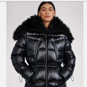 Pajar Electra Women's Black Boxy Fit Puffer Jacket Faux Fur Hood Size NWT pajar